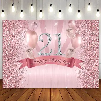 Фон для декора баннеров для вечеринки с 21-м днем рождения, нежно-розовый, фиолетовый, Розово-золотой для девочек, фон для фотосъемки в День 21-го дня рождения по индивидуальному заказу