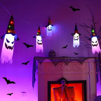 5 шт. / Ужасные светодиодные фонари на Хэллоуин, Подвесные украшения для вечеринки в честь Хэллоуина с привидениями, Страшная Светящаяся лампа в виде тыквы, наружные украшения для помещений