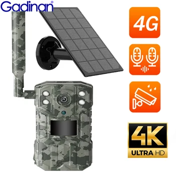 Gadinan 4G Solar Hunting Trail Camera 4K 14MP 20M PIR Камера Обнаружения Движения Дикой Природы Водонепроницаемая С SIM-Картой Ночного Видения 30M